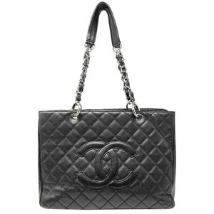 Chanel Black Caviar Leather Grand Shopper Tote Bag Gold Chain Shoulder Straps